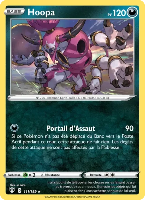 Carte Pokémon Hoopa 111/189, extension Ténèbres Embrasées