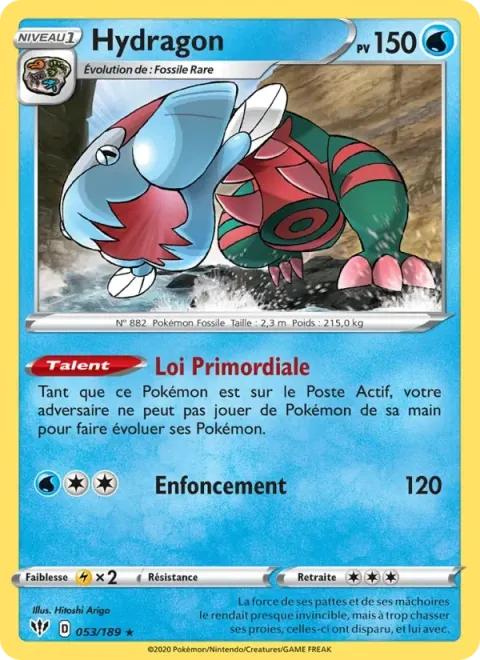 Carte Pokémon Hydragon 053/189, extension Ténèbres Embrasées