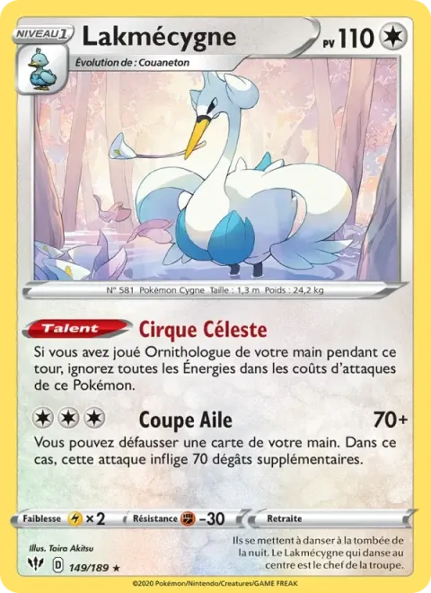 Carte Pokémon Lakmécygne 149/189, extension Ténèbres Embrasées