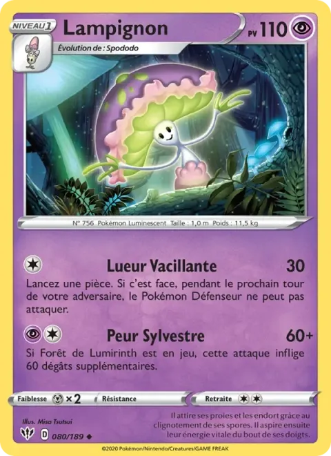 Carte Pokémon Lampignon 080/189, extension Ténèbres Embrasées
