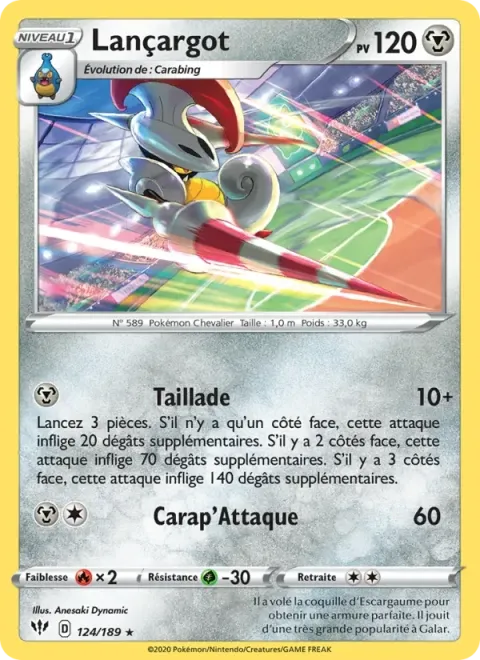 Carte Pokémon Lançargot 124/189, extension Ténèbres Embrasées