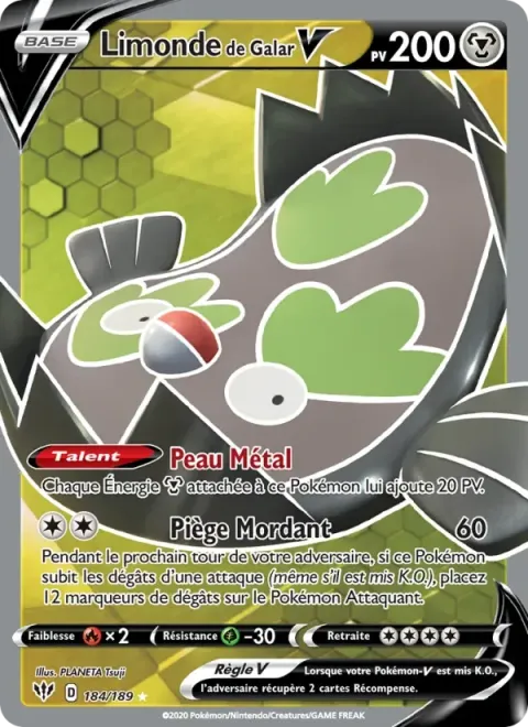 Carte Pokémon Limonde de Galar V 184/189, extension Ténèbres Embrasées
