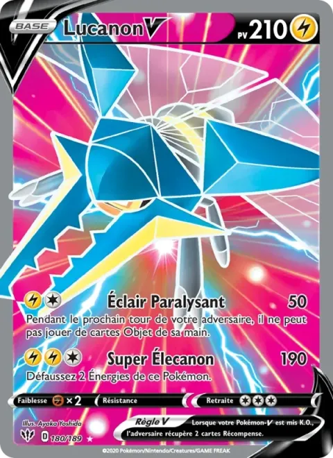 Carte Pokémon Lucanon V 180/189, extension Ténèbres Embrasées