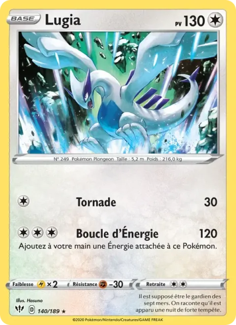 Carte Pokémon Lugia 140/189, extension Ténèbres Embrasées
