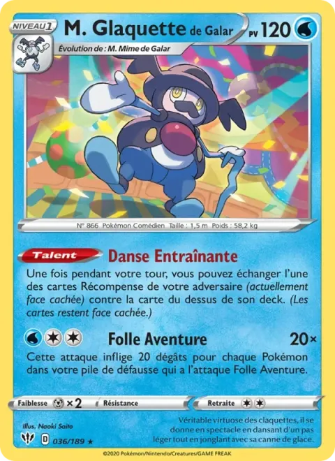 Carte Pokémon M. Glaquette de Galar 036/189, extension Ténèbres Embrasées