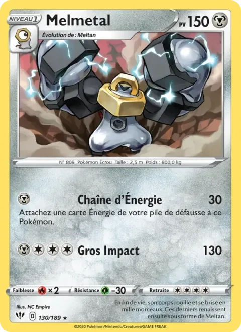 Carte Pokémon Melmetal 130/189, extension Ténèbres Embrasées