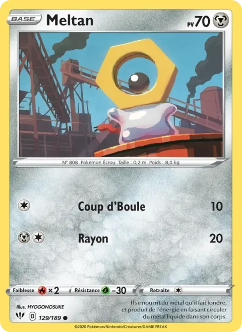 Carte Pokémon Meltan 129/189, extension Ténèbres Embrasées