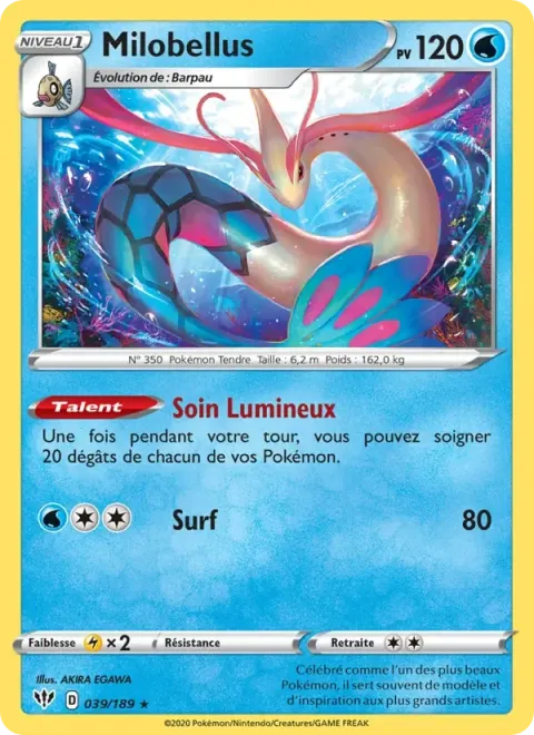 Carte Pokémon Milobellus 039/189, extension Ténèbres Embrasées
