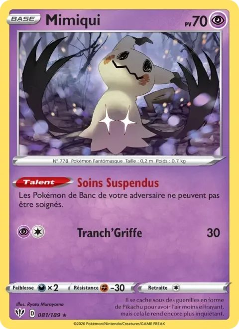 Carte Pokémon Mimiqui 081/189, extension Ténèbres Embrasées