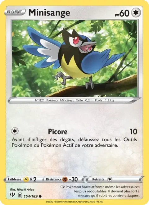 Carte Pokémon Minisange 154/189, extension Ténèbres Embrasées