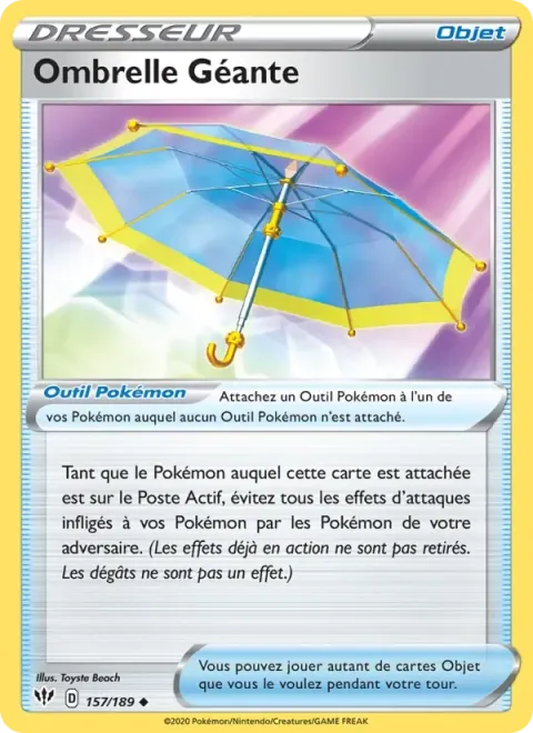 Carte Pokémon Ombrelle Géante 157/189, extension Ténèbres Embrasées