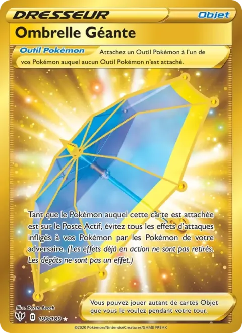 Carte Pokémon Ombrelle Géante 199/189, extension Ténèbres Embrasées
