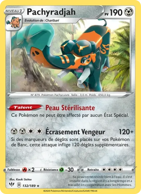 Carte Pokémon Pachyradjah 132/189, extension Ténèbres Embrasées