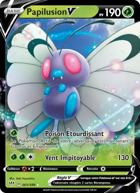 Carte Pokémon Papilusion V 001/189, extension Ténèbres Embrasées