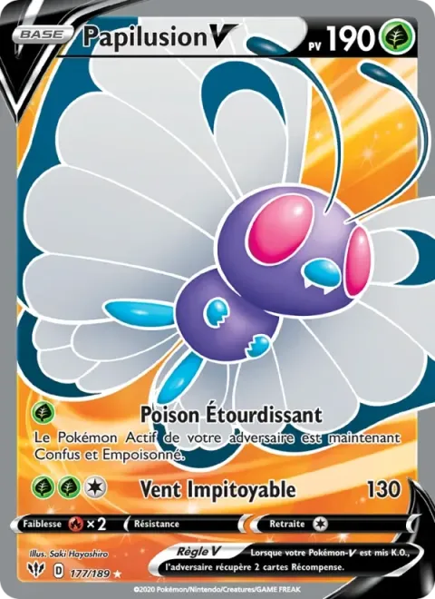 Carte Pokémon Papilusion V 177/189, extension Ténèbres Embrasées