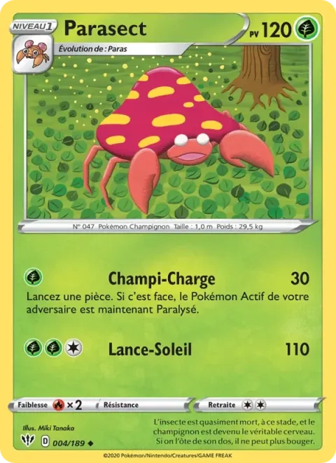 Carte Pokémon Parasect 004/189, extension Ténèbres Embrasées