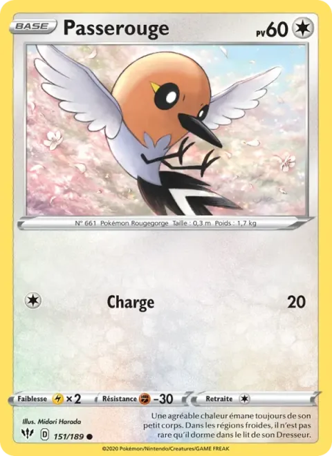 Carte Pokémon Passerouge 151/189, extension Ténèbres Embrasées