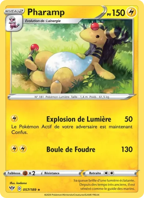 Carte Pokémon Pharamp 057/189, extension Ténèbres Embrasées