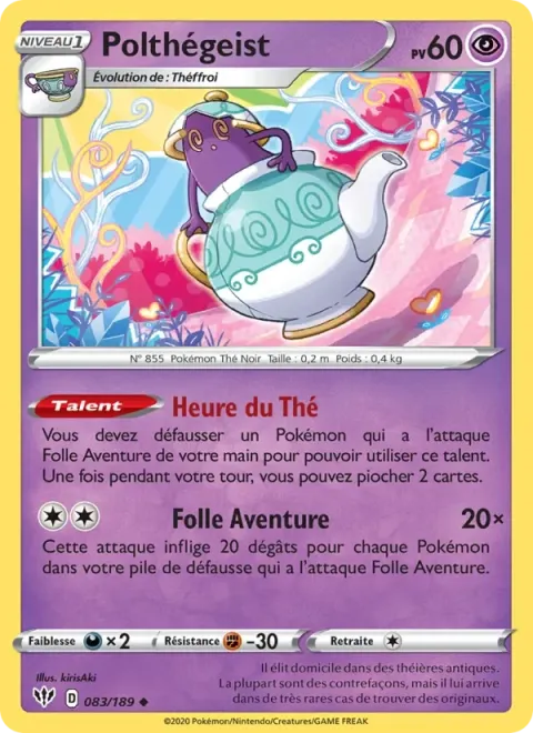 Carte Pokémon Polthégeist 083/189, extension Ténèbres Embrasées
