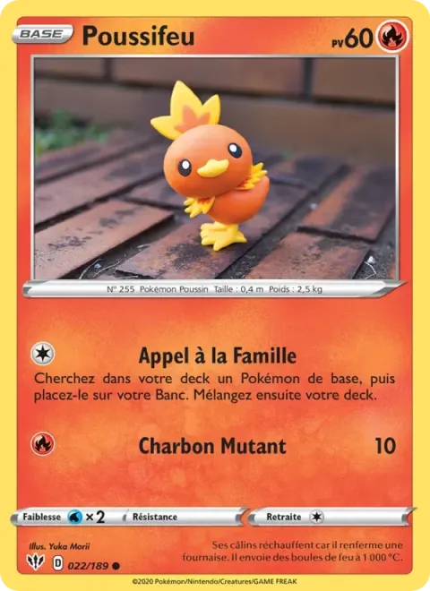 Carte Pokémon Poussifeu 022/189, extension Ténèbres Embrasées