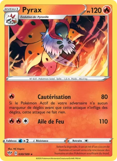 Carte Pokémon Pyrax 030/189, extension Ténèbres Embrasées