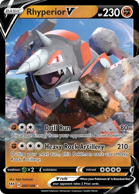 Carte Pokémon Rhinastoc V 095/189, extension Ténèbres Embrasées