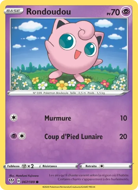 Carte Pokémon Rondoudou 067/189, extension Ténèbres Embrasées