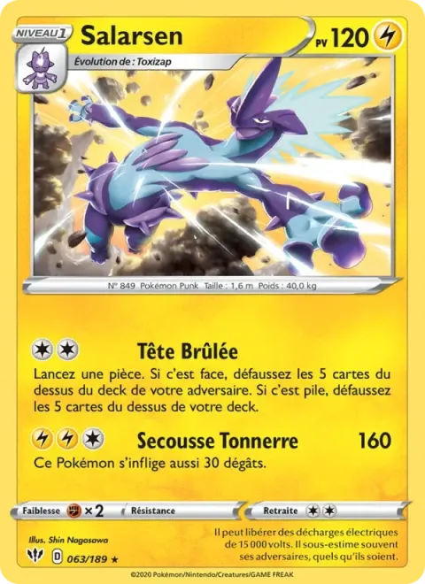 Carte Pokémon Salarsen 063/189, extension Ténèbres Embrasées