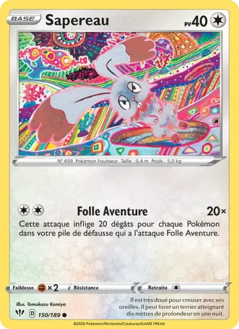 Carte Pokémon Sapereau 150/189, extension Ténèbres Embrasées