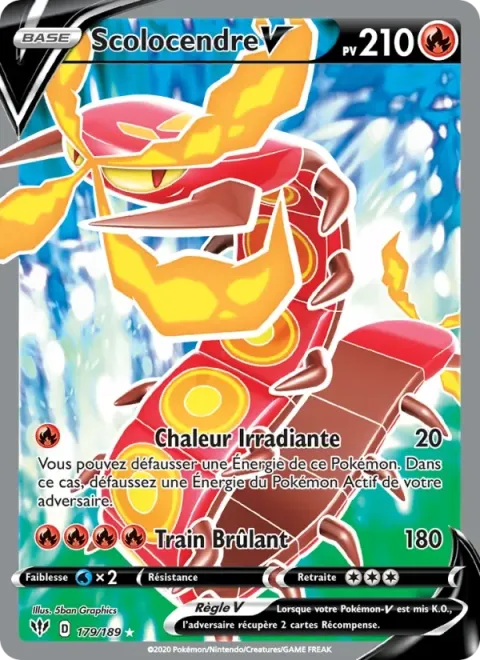 Carte Pokémon Scolocendre V 179/189, extension Ténèbres Embrasées