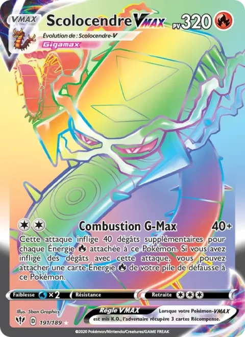 Carte Pokémon Scolocendre VMAX 191/189, extension Ténèbres Embrasées