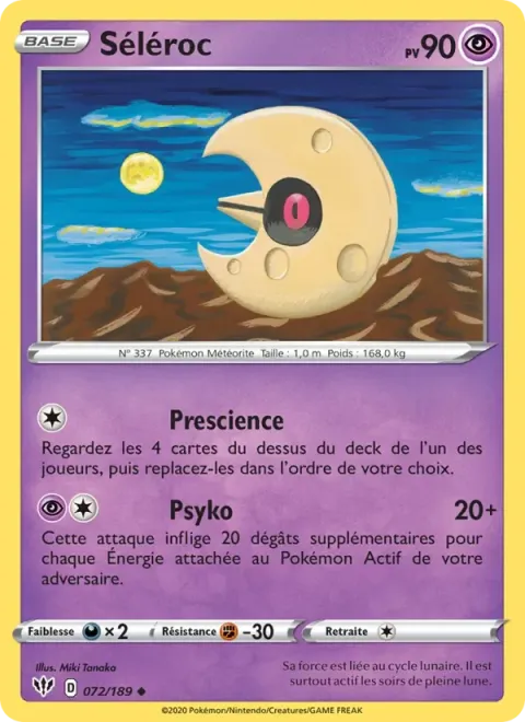 Carte Pokémon Séléroc 072/189, extension Ténèbres Embrasées