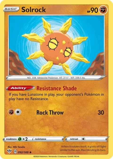 Carte Pokémon Solaroc 092/189, extension Ténèbres Embrasées