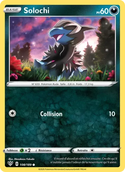 Carte Pokémon Solochi 108/189, extension Ténèbres Embrasées