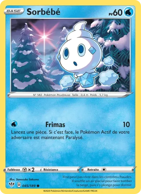 Carte Pokémon Sorbébé 045/189, extension Ténèbres Embrasées