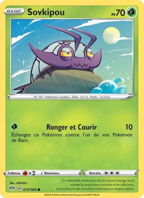 Carte Pokémon Sovkipou 017/189, extension Ténèbres Embrasées