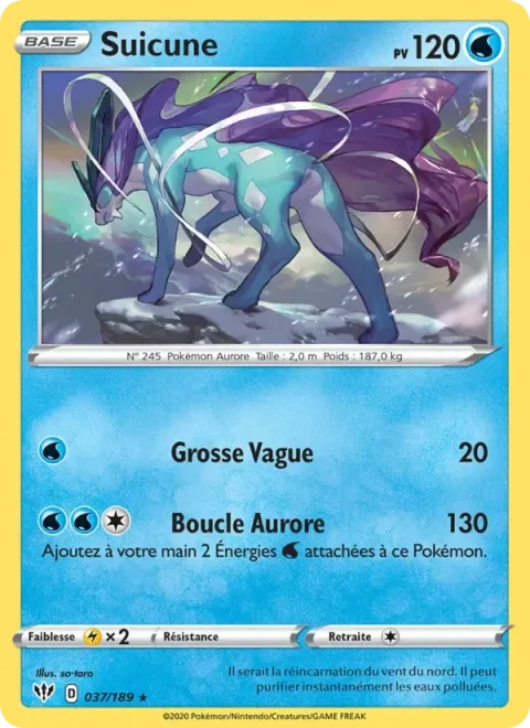 Carte Pokémon Suicune 037/189, extension Ténèbres Embrasées