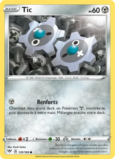 Carte Pokémon Tic 125/189, extension Ténèbres Embrasées