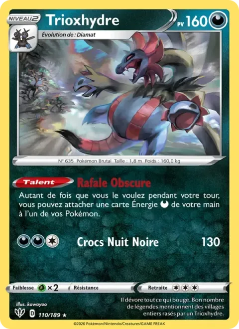 Carte Pokémon Trioxhydre 110/189, extension Ténèbres Embrasées