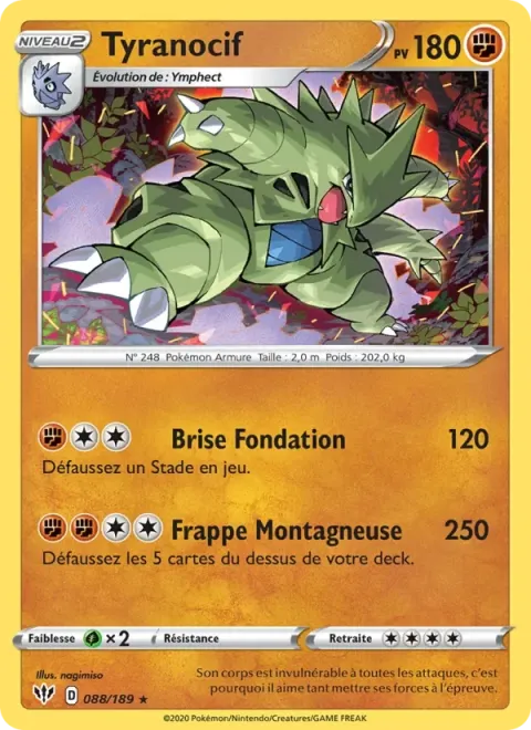 Carte Pokémon Tyranocif 088/189, extension Ténèbres Embrasées
