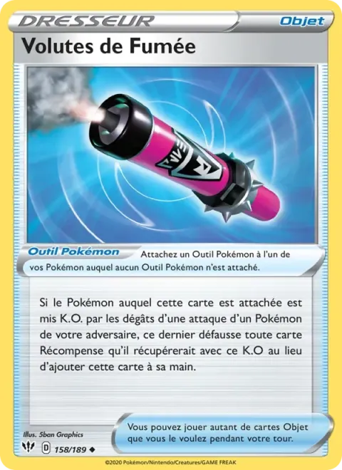 Carte Pokémon Volutes de Fumée 158/189, extension Ténèbres Embrasées