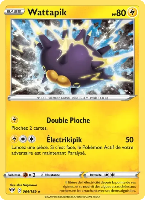 Carte Pokémon Wattapik 064/189, extension Ténèbres Embrasées