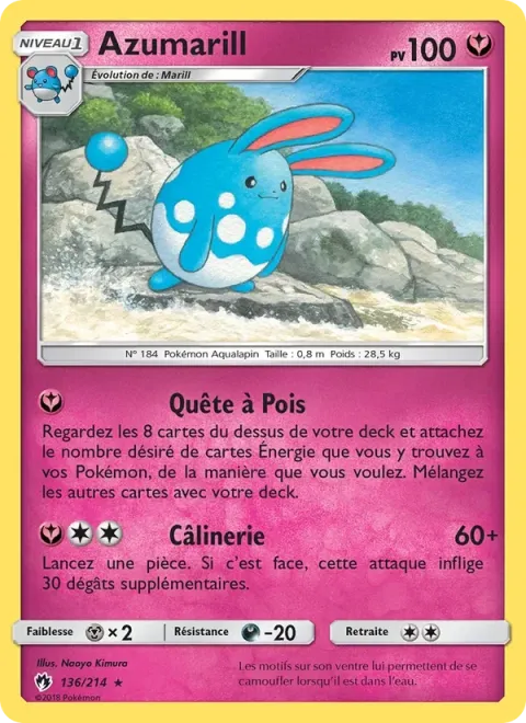 Carte Pokémon Azumarill 136/214, extension Tonnerre Perdu