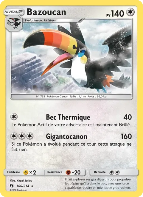Carte Pokémon Bazoucan 166/214, extension Tonnerre Perdu