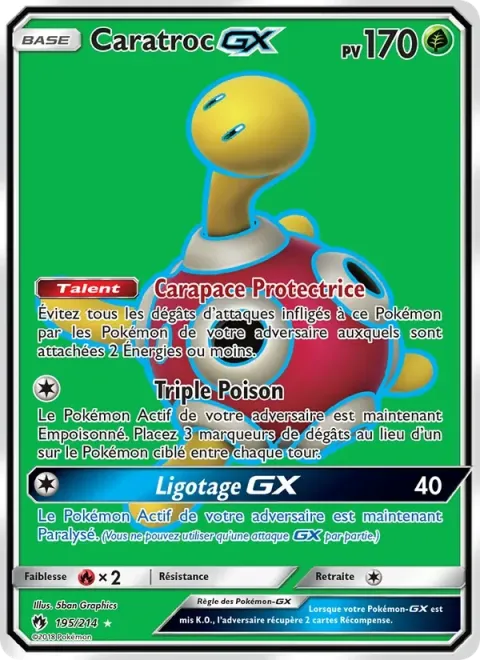 Carte Pokémon Caratroc GX 195/214, extension Tonnerre Perdu