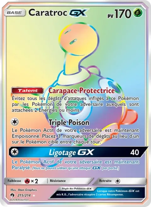 Carte Pokémon Caratroc GX 215/214, extension Tonnerre Perdu