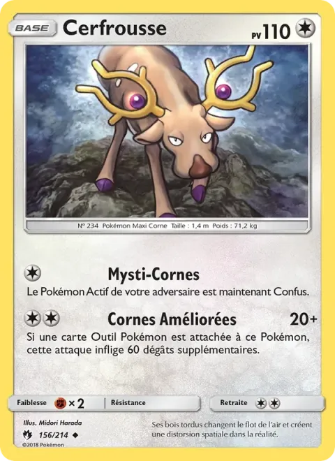 Carte Pokémon Cerfrousse 156/214, extension Tonnerre Perdu