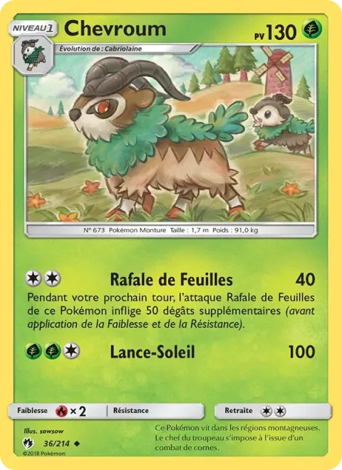 Carte Pokémon Chevroum 036/214, extension Tonnerre Perdu