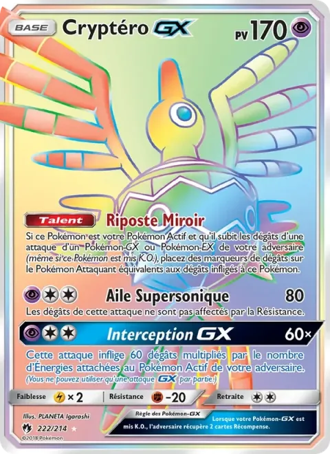 Carte Pokémon Cryptéro GX 222/214, extension Tonnerre Perdu