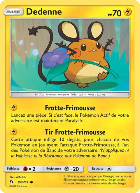 Carte Pokémon Dedenne 084/214, extension Tonnerre Perdu